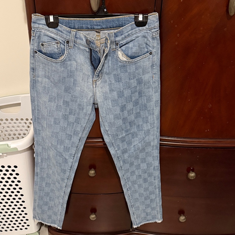 Carmar Light Blue Checkered Ankle Jeans